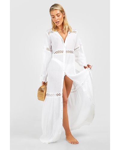 Boohoo Tassel Lace Cheesecloth Maxi Beach Dress - White