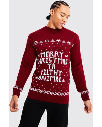 Boohoo Tall Ya Filthy Animal Christmas Sweater - Red