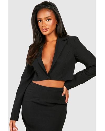 Boohoo Boxy Cropped Blazer & Column Maxi Skirt - Black