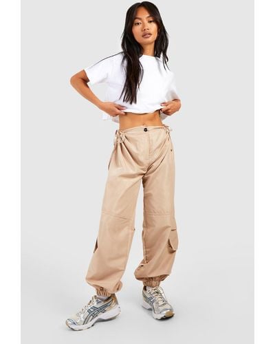 Boohoo High Waisted Cut Out Shell Cargo Sweatpants - Natural
