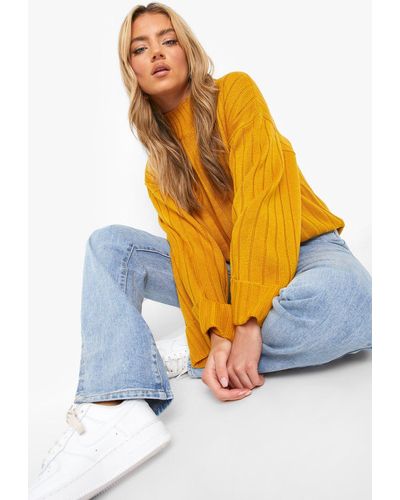 Boohoo Maxi Wide Sleeve Wide Rib Sweater - Yellow