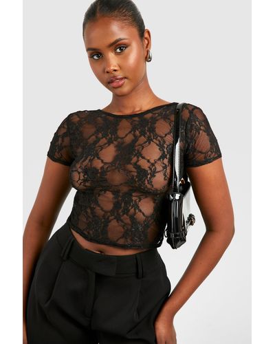 Boohoo Mesh Lace Detail Backless Crop Top - Negro