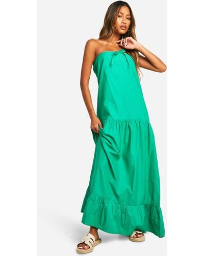 Boohoo Cotton Poplin Bandeau Volume Maxi Dress - Green