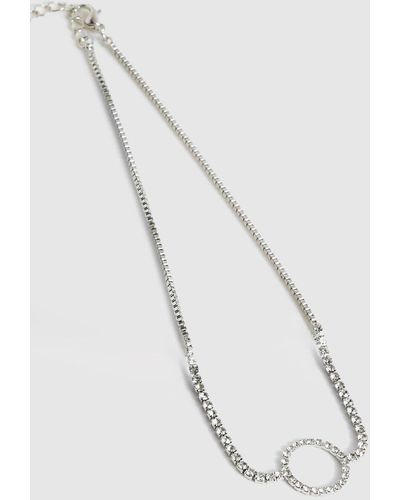 Boohoo Diamante Circle Choker Necklace - White