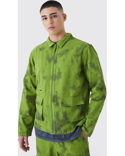 Boohoo Twill Tie Dye Harrington Jacket - Green