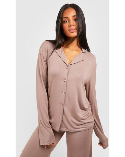 Boohoo Peached Jersey Long Sleeve Pajama Shirt - Pink
