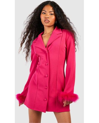 Boohoo Petite Feather Cuff Blazer Dress - Pink