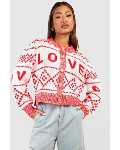 Boohoo Love Vintage Look Soft Knit Cardigan - Red