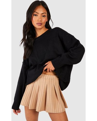 Boohoo Pinstripe Pleated Mini Skirt - Black