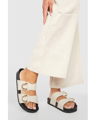 Boohoo Wide Width D Ring Detail Double Strap Footbed Slider - Natural