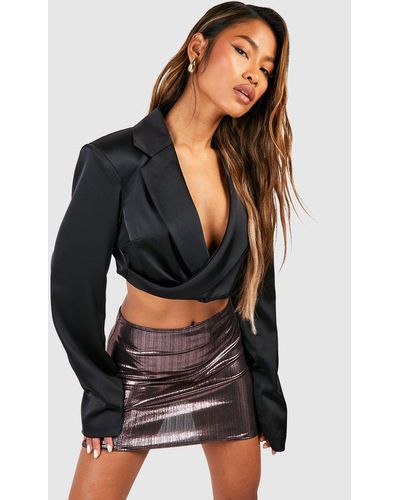 Boohoo Metallic Foil Mini Skirt - Black