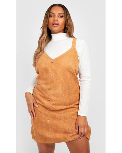 Boohoo Plus Cord Button Down Sweater Dress - Orange