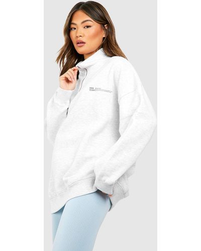 Boohoo Text Slogan Half Zip Oversized Sweatshirt - White