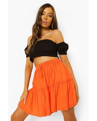 Boohoo Cotton Ruffle Tiered Mini Skater Skirt - Orange