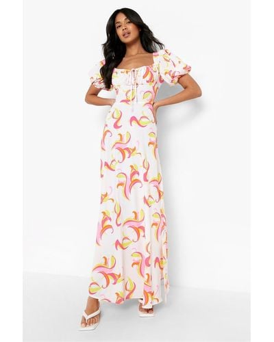 Boohoo Floral Ruched Maxi Dress - White