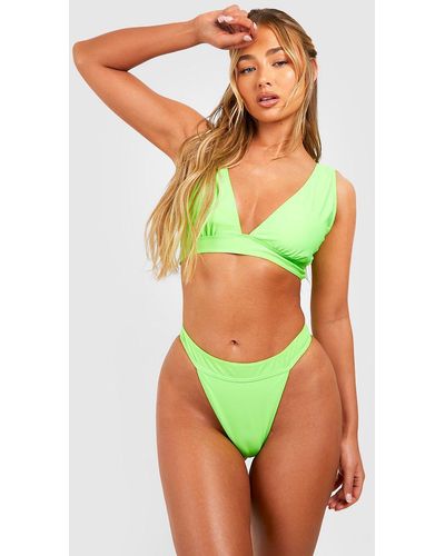 Boohoo Essentials High Waist Tanga Bikini Brief - Green