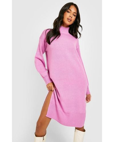 Boohoo Bright Roll Neck Sweater Dress - Pink