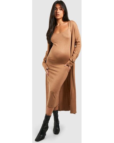 Boohoo Maternity Knitted Midi Dress And Duster Set - Multicolor