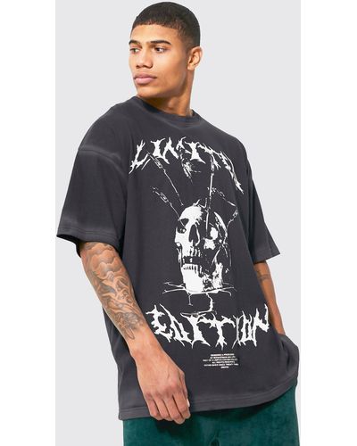 BoohooMAN Oversize T-Shirt mit Totenkopf-Print - Grau
