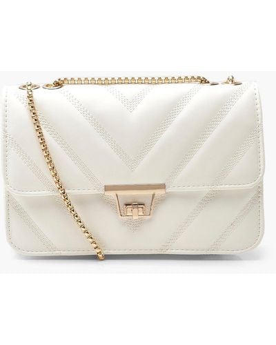 Boohoo Quilted Faux Leather Crossbody Chain Bag - White