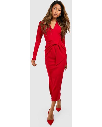Boohoo Crepe Waist Detail Midaxi Dress - Red