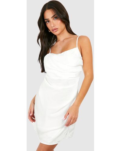 Boohoo Petite Satin Draped Mini Slip Dress - White