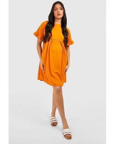 Boohoo Maternity Frill Sleeve Smock Dress - Orange