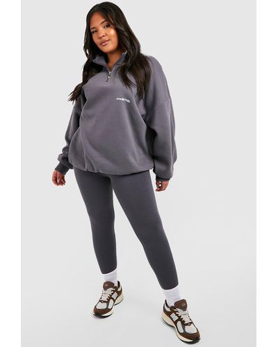 Boohoo Plus Oversized Dsgn Half Zip Sweatshirt And Legging Set - Grey