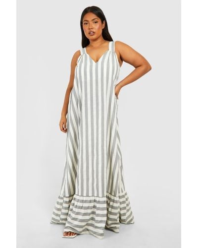 Boohoo Plus Wide Stripe Trapeze Maxi Dress - Blanco