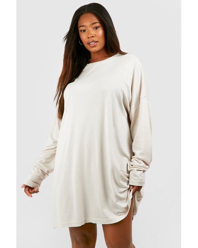 Boohoo Plus Cotton Long Sleeve Oversized T-shirt Dress - White
