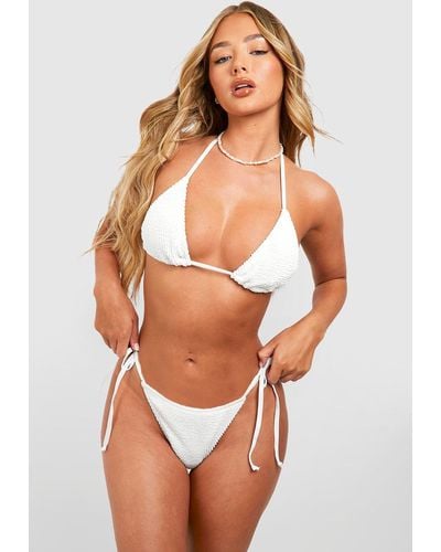 Boohoo Premium Crinkle Tie Side Bikini Brief - White