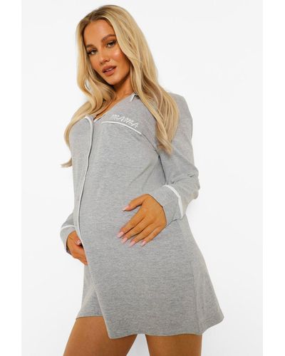 Boohoo Maternity Jersey Knit Button Embroidered Nightgown - Gray