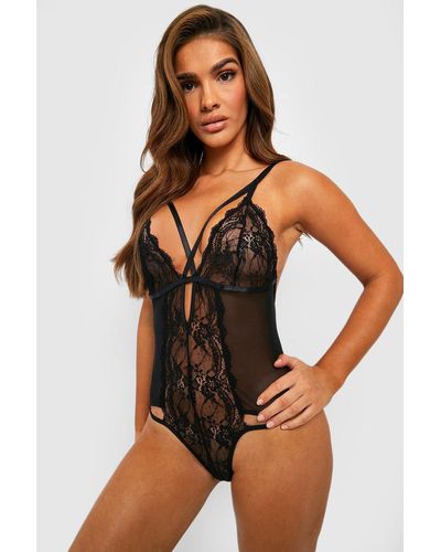 Boohoo Cross Front Strapping One Piece - Black