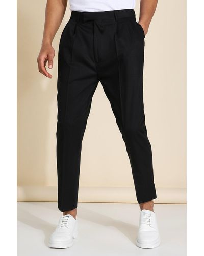 BoohooMAN High Rise Tapered Crop Tailored Trouser - Black