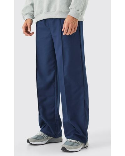 BoohooMAN Tailored Pintuck Wide Leg Sweatpants - Blue
