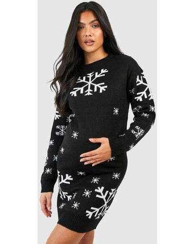 Boohoo Maternity Snowflake Christmas Sweater Dress - Black