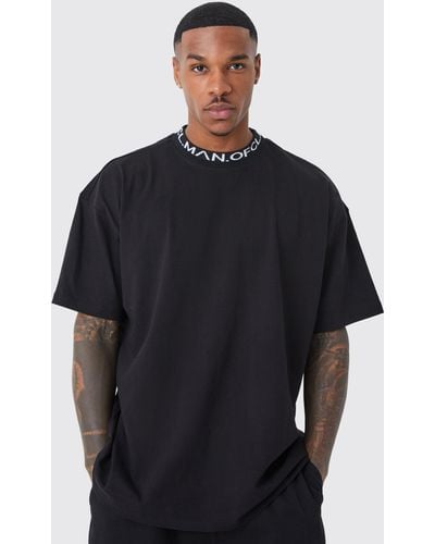 BoohooMAN Oversized Jacquard Neck T-shirt - Black