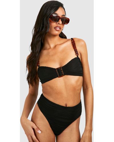 Boohoo Tall Textured Buckle Detail Bikini Set - Black