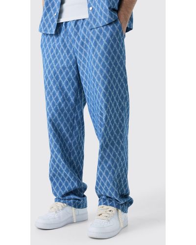 BoohooMAN Relaxed Fit Elastic Waist Fabric Interest Jeans - Blau