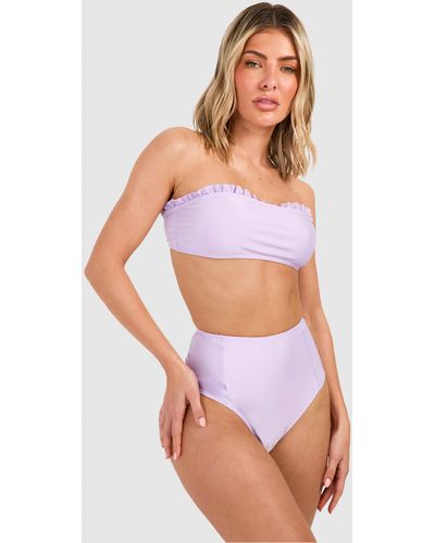 Boohoo Ruffle Bandeau High Waisted Bikini Set - Purple