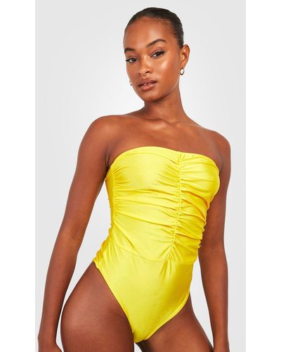Boohoo Tall Bandeau Ruched Front Bathing Suit - Yellow