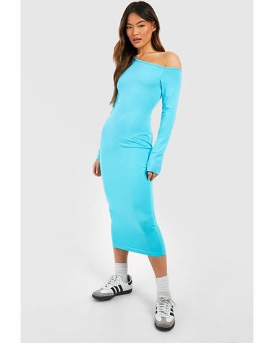 Boohoo Assymetric Long Sleeve Midi Dress - Blue