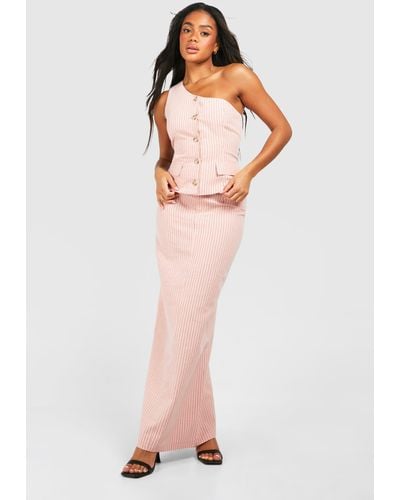 Boohoo Pastel Pink Pinstripe Column Maxi Skirt