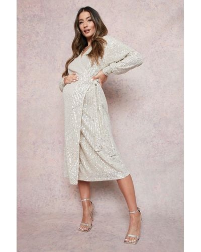 Boohoo Maternity Sequin Wrap Midi Dress - Metallic