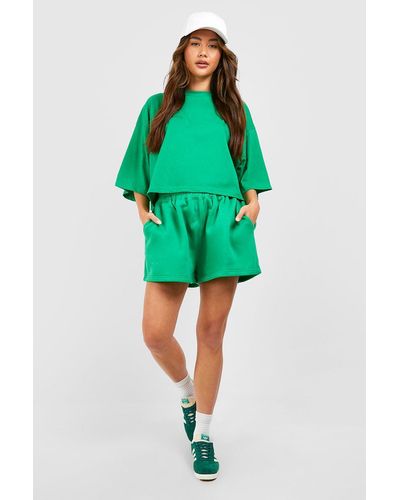 Boohoo Boxy Crop T-shirt And Short Set - Green