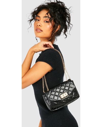 Boohoo Lock Detail Basic Crossbody Bag - Black