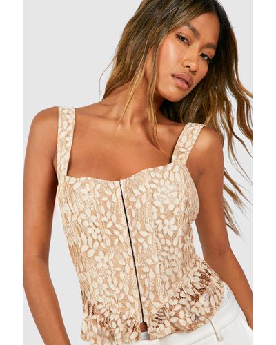 Boohoo Lace Hook And Eye Corset - Brown