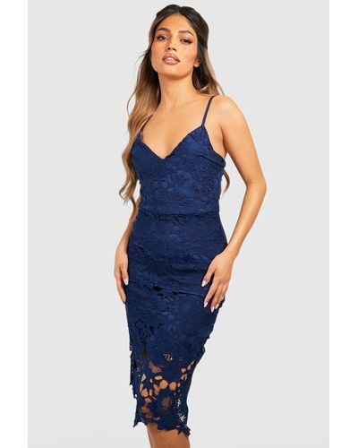 Boohoo Boutique Crochet Lace Strappy Midi Dress - Blue
