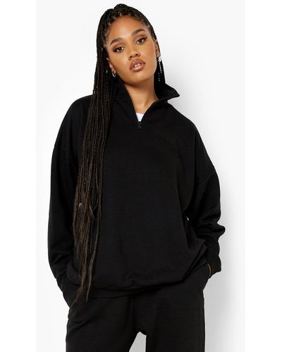 Boohoo Plus Oversized Half Zip Sweatshirt - Black