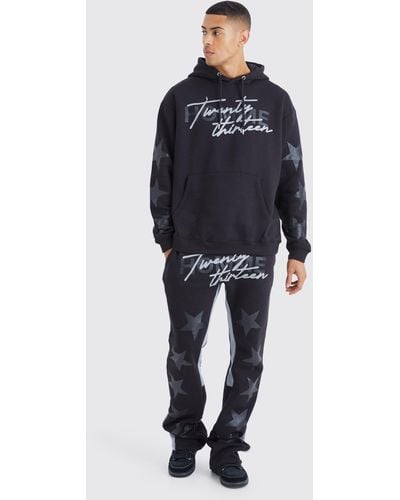 BoohooMAN Oversized Star Homme Print Tracksuit - Blue